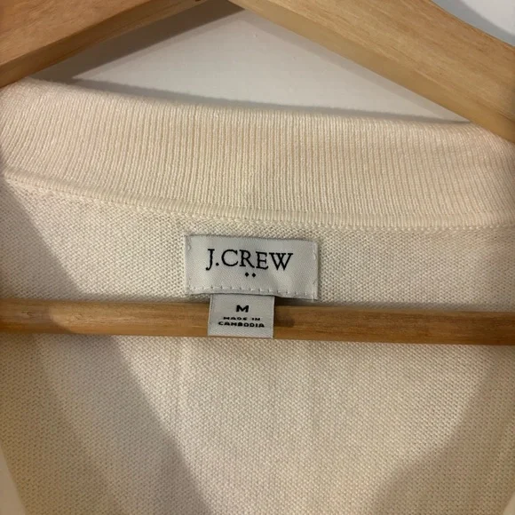 J. Crew Cotton Sweater Polo Cream White Neutral Preppy Classic BY045 M Career - Picture 6 of 10